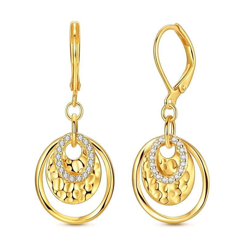 Ohrringe aus 925er-Sterlingsilber für Damen, funkelndes Gold, dreifache Creolenform, Tropfenohrring für Jahrestag, Hochzeit, Schmuck, Geschenke