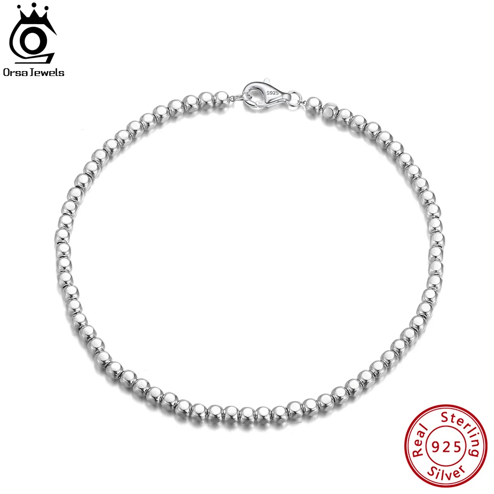 

ORSA JEWELS 100% 925 Sterling Silver Italian 2.5mm Organic Cube Bead Chain Bracelet for Women Men Fashion Handmade Jewelry SB124