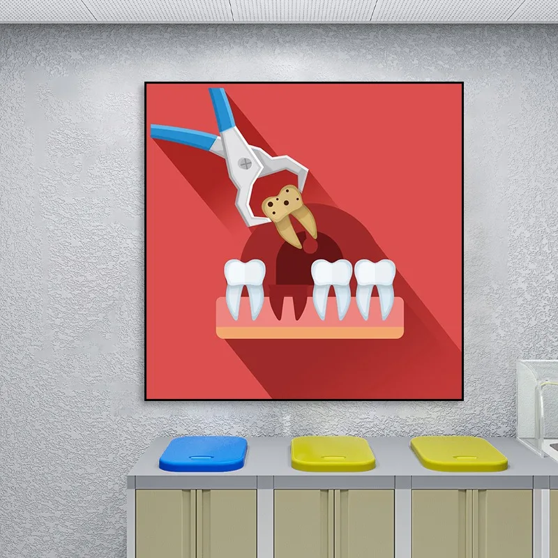 Cartoon Dental Care Clinic Tooth Implant Posters Pictures Canvas Wall Art Home Decor Paintings for Living Room Decoration