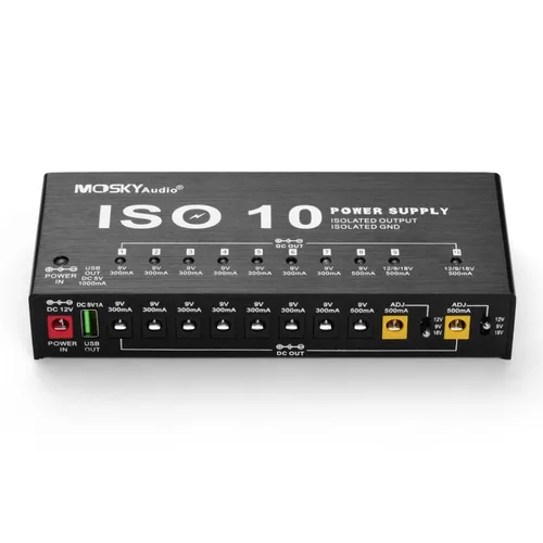 Imagen 2 del producto MOSKYAUDIO ISO10 Pedal de efectos de guitarra Estación de alimentación 10 salidas CC aisladas y una salida USB de 5 V para efectos de 9 V 12 V 18 V