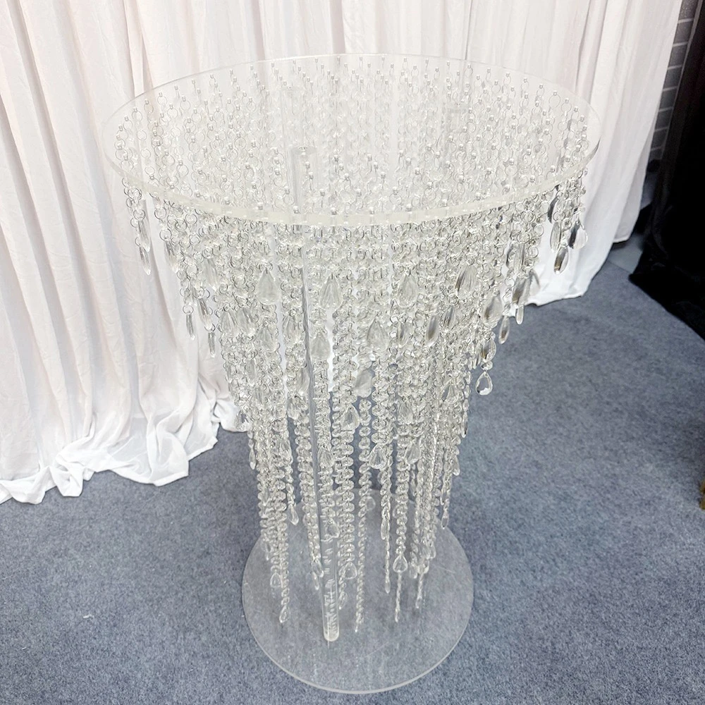 Exqusite Wedding decoration clear acrylic round crystal cake stand with mirror base image 3