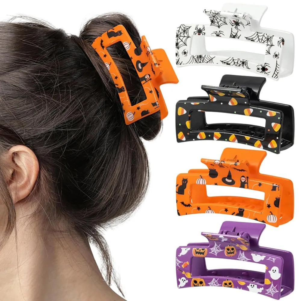 1Pc Spider Ghost Witch Halloween Hair Claw, Skull Pumpkin Shark Clip for Women, Funny Party Accessories No Damage