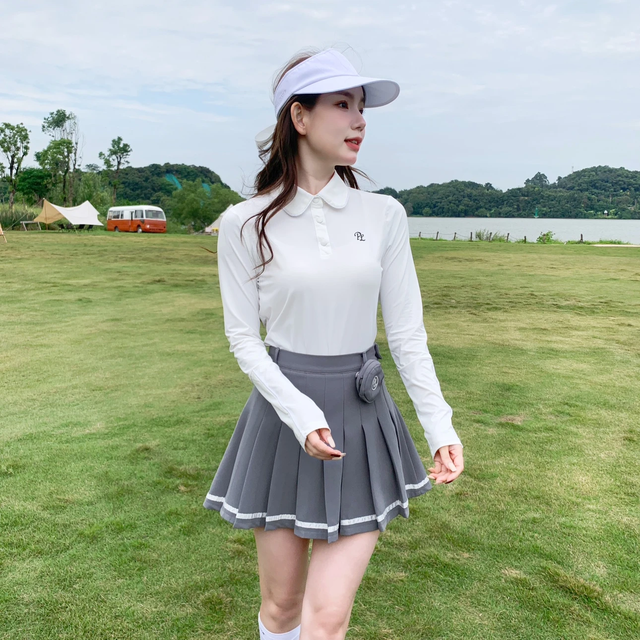 Golf Costume for Women 2023 Korean Long Sleeve Polo Shirt Thin Breathable Lady's Jersey Sports Top Tennis Pleated Skirt