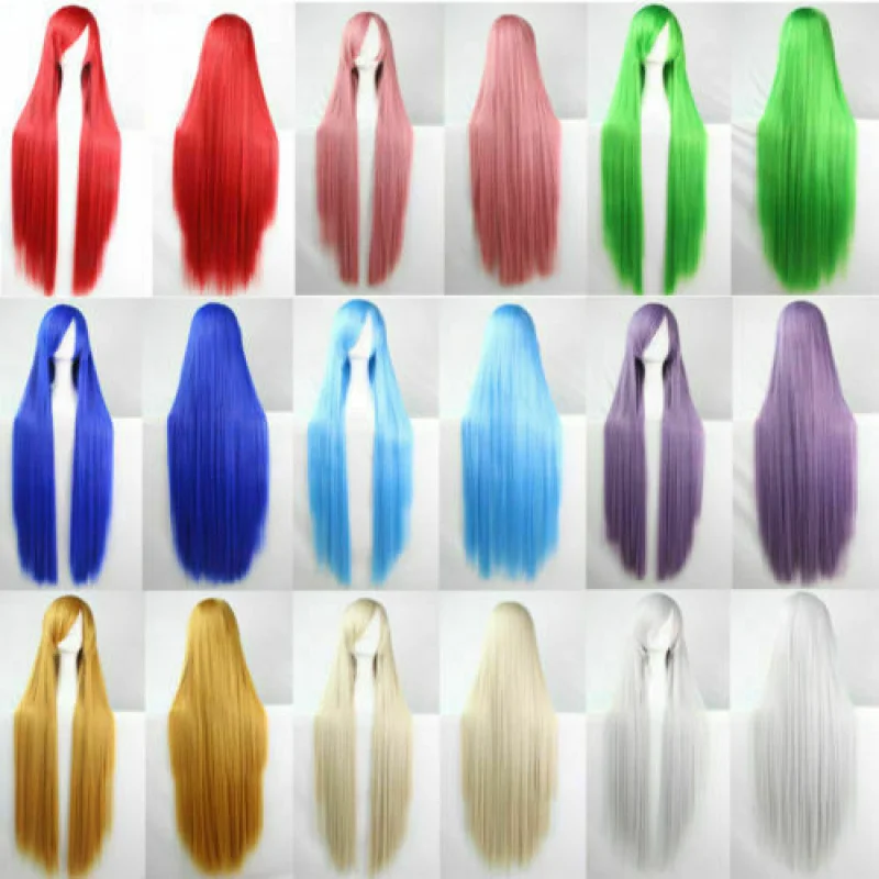 

Womens Ladies Long 39'' Straight Wig Fancy Dress Cosplay Wigs Pop Party Costume