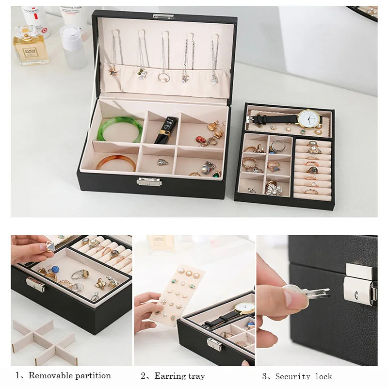 Earrings Necklace Ring  Jewelry Organizer Portable Jewelry Storage Box Travel Organizer Jewelry Case Leather Storage