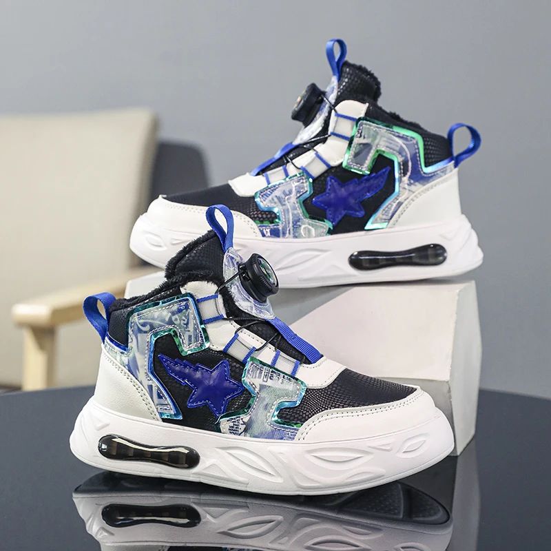 Fashion Winter Warm Kids Sneakers Plush Boys Leather Casual Shoes Children Sports Walking Shoes Kids Cotton Warm Shoes 31-39