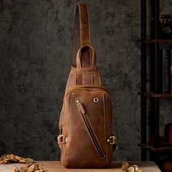 Factory Direct Custom Vintage Crazy Horse Leather Chest Bag Daily Outdoor Cross body Bag Male Retro Genuine Leather Sling Pack