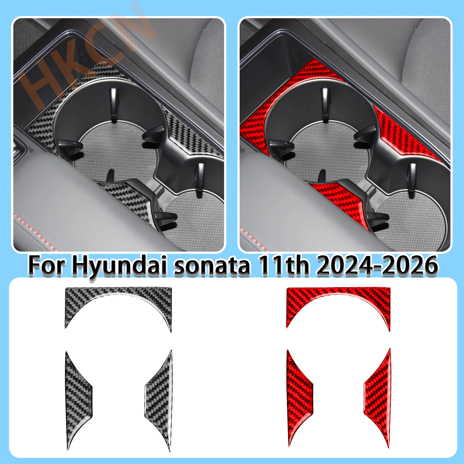 For Hyundai Sonata 11th 2024-2026 Car Central Control Cup Holder Panel Frame Decorative Carbon Fiber Interior Accessory Sticker