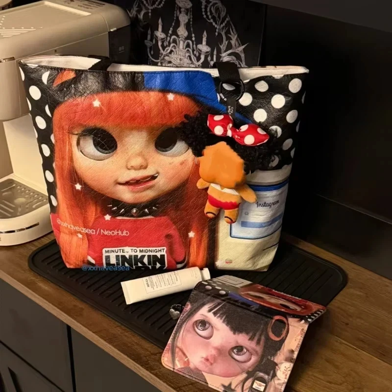 

New Creative Yk2 Retro Cartoon Print Handbag Double-sided Printed Large Capacity Shoulder Bag Waterproof Stylish Shopping Bag