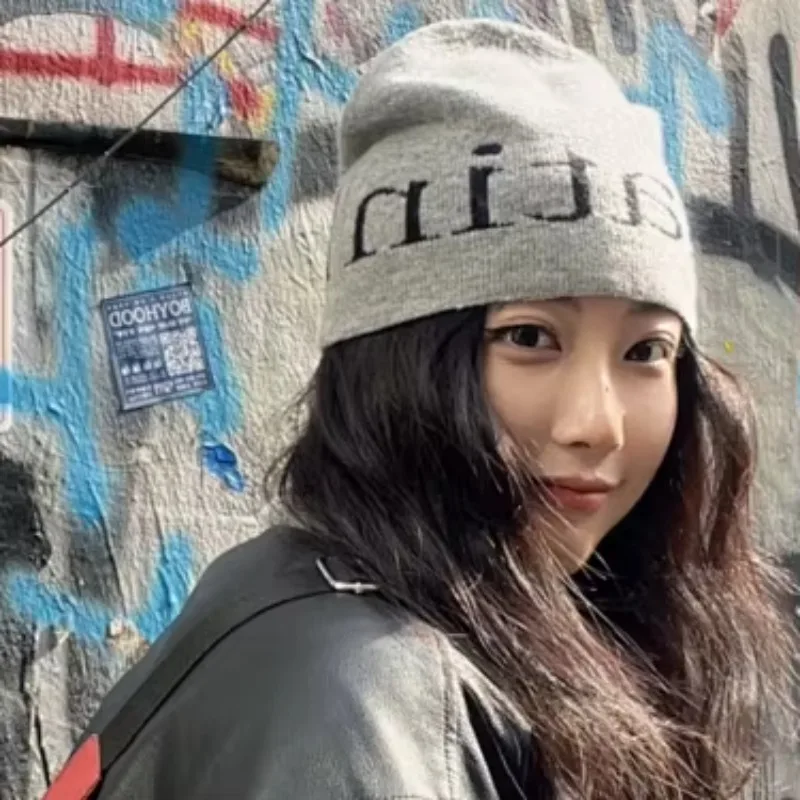 Matin Kim Knit Beanie Wool Blend Logo Embroidery Unisex Street Hat Fall Winter Casual