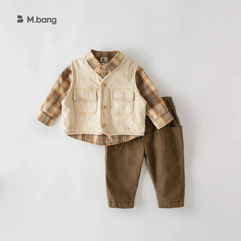 

Children Clothing Set Boys Korean Style Autumn Shirt Vest Three-piece Trouser Suit Casual Simple New Fashionable Handsome Set