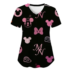 T-shirts Disney Tops Pocket Summer Woman Clothes Hospital Shirt Minnie Mouse T-shirt Mickey Top Women 2026 V Neck Nurse Uniform