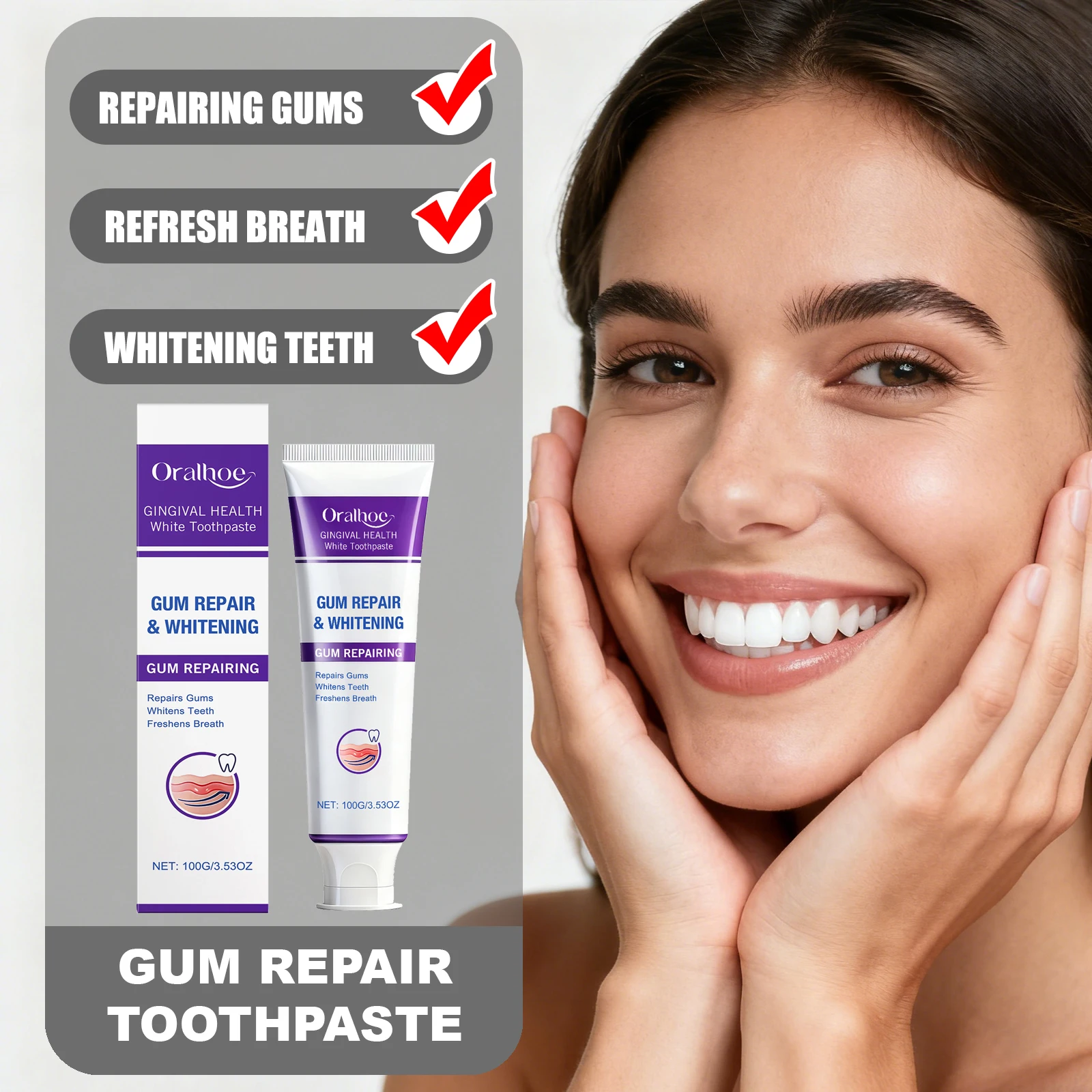 

Зубная паста ORALHOE для восстановления десен, удаление зубного налета, подавление зубного камня, успокаивает дискомфорт, свежее дыхание, отбеливание зубов