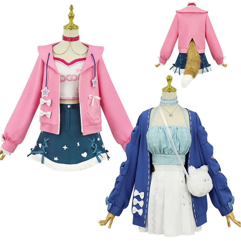 

Anime Hololive EN Fuwawa Mococo Abyssga Cosplay Women Dress Costume with Tail Outfits Halloween Party Sets