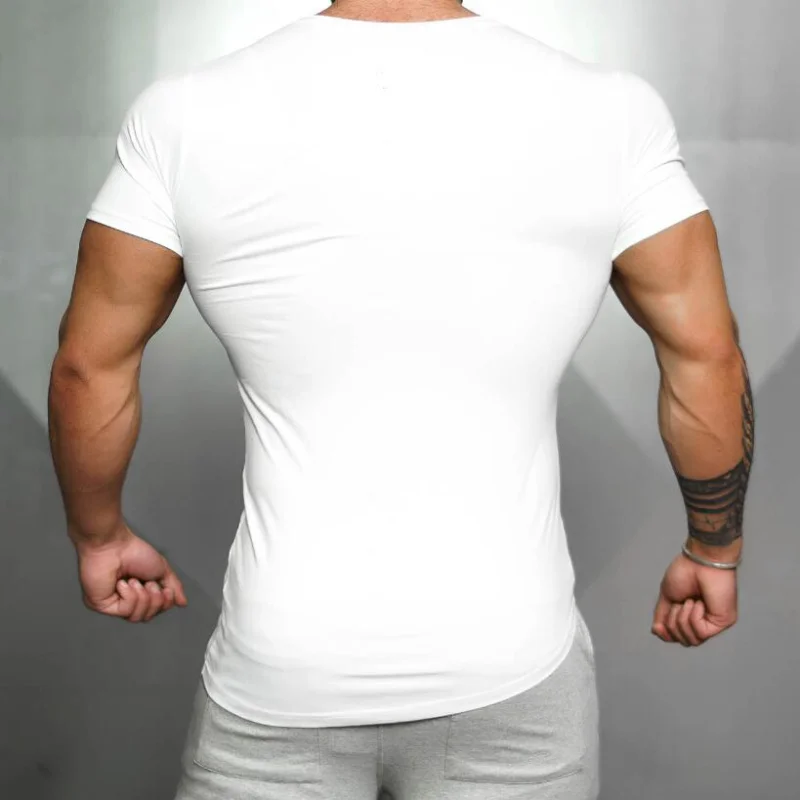 Męska t-shirty sportowe do biegania letnia bawełniana oddychająca odzież sportowa typu Slim Fit na siłownię z Fitness krótki rękawem — zdjęcie 3