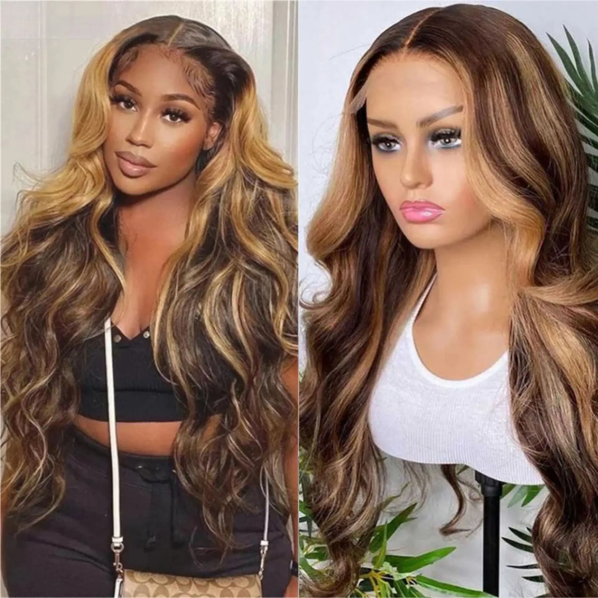 

Синтетический парик с фронтальной застежкой для женщин, с центральным пробором, длинные волнистые волосы, объемный, естественный вид, на всю голову