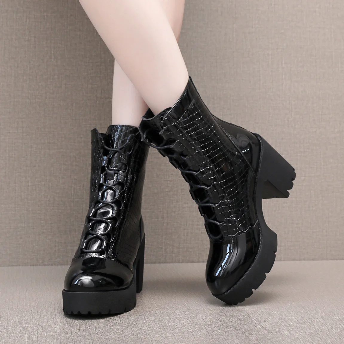 

32-43 Plush Women's High Boots for Woman Platform Boots High Heel Shoes Autumn 2025 Women's Fashion Patent Leather Winter Boots