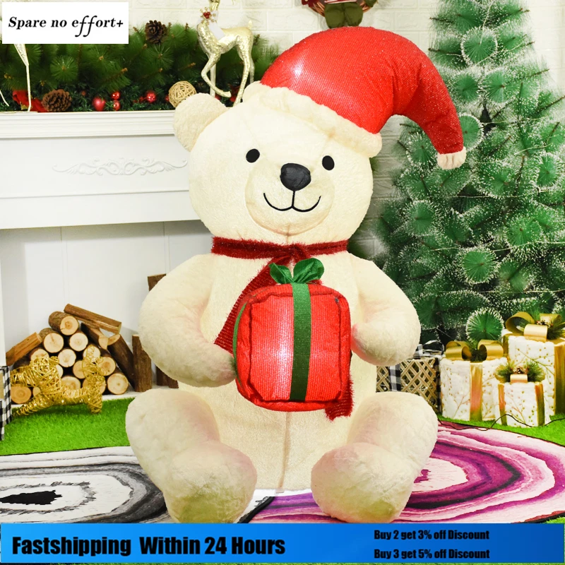 

Merry Christmas Inflatable Toy Led Light White Bear Christmas decorations for home Yard Decoration Plush Doll EU Plug