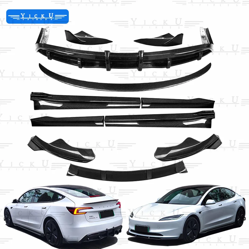 True carbon fiber body kit front lip shovel side skirt  rear lip spoiler suitable for 23 updated Model 3 models