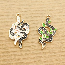 10pcs Snake Charm Jewelry Accessories Diy Making Enamel Necklace Earring Pendant Craft Supplies Alloy Metal Gold Plated