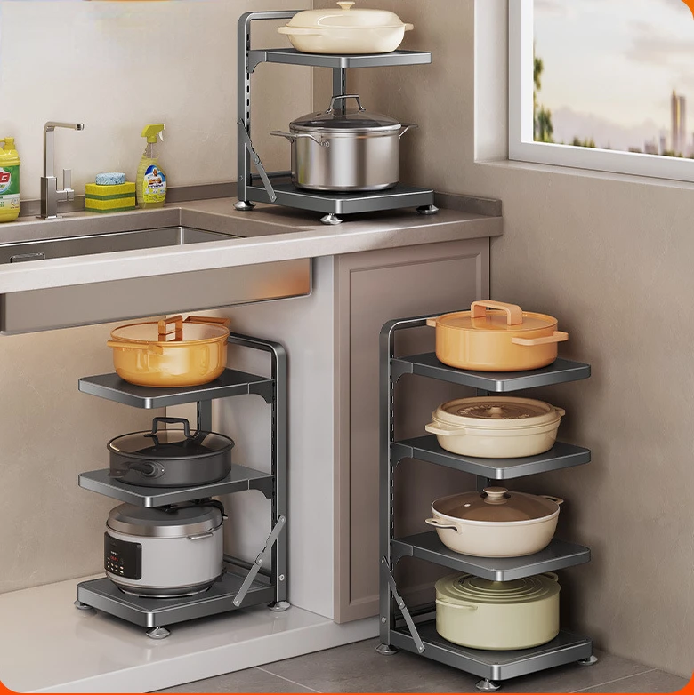 

Kitchen floor storage rack, household multifunctional pot storage multi-layer cabinet, stove, layered pot