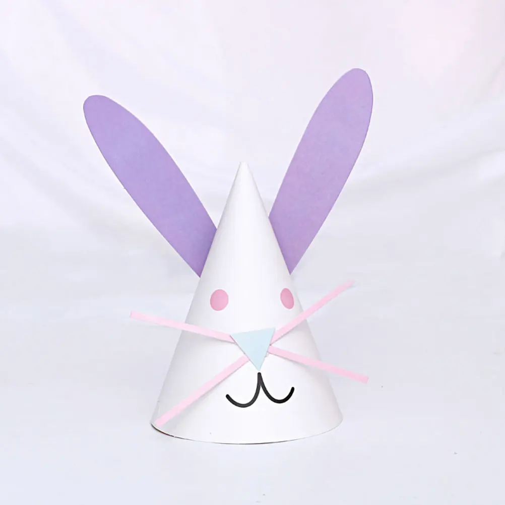

4pcs Kids DIY Birthday Hats Rabbit Shape DIY Bunny Birthday Party Paper Hat Decorations for Child(Pink, Purple, Dark Blue, Light