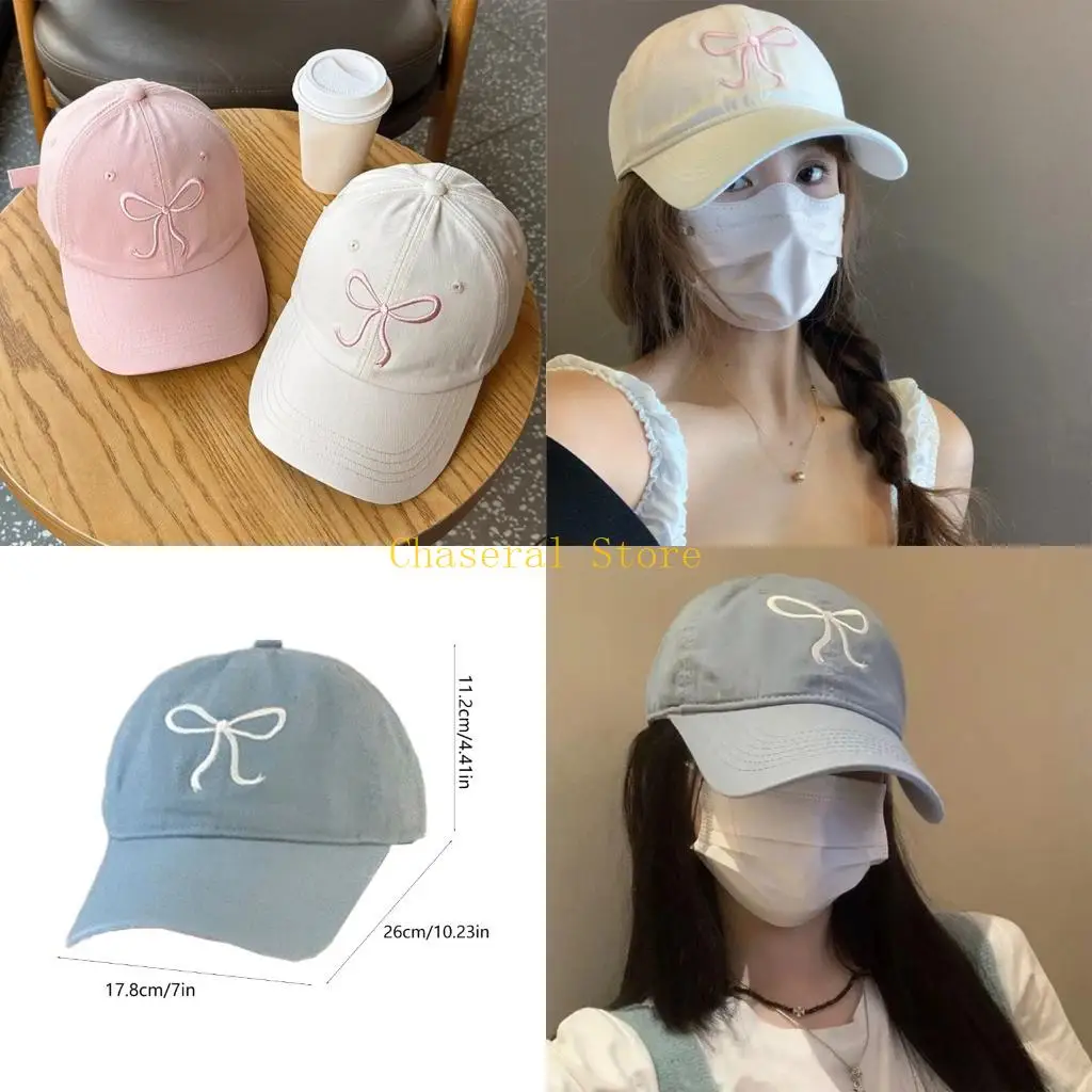 E7CE Girl Student Baseball Cap With Eye Shading Brims Bowknot Decoration Cotton Fabric For Comfort