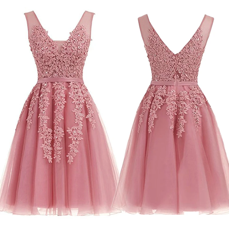 Tulle A Line Knee Length Applique Beading Sashes Evening Bridesmaid Dresses Wedding Party Prom Cocktail Homecoming Birthday