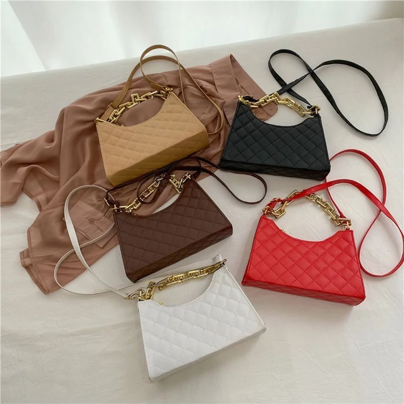 Fashion Shoulder Bags Check Pattern Handbags PU Leather Chain Shoulder Bag 2022 Shopping Bag Zipper Embossed Underarm Bag