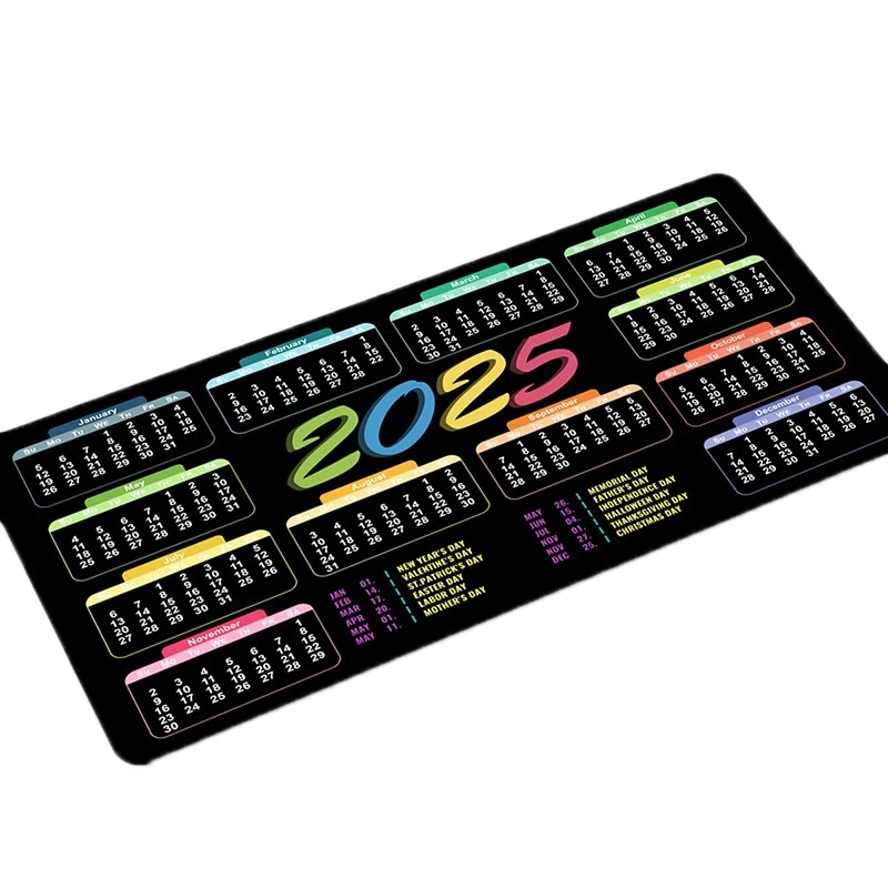 2025 Calendar Pad With Holiday Reminders - Non-Slip, Washable Rubber Base, Stitched Edges, Desk Mat For Office Use