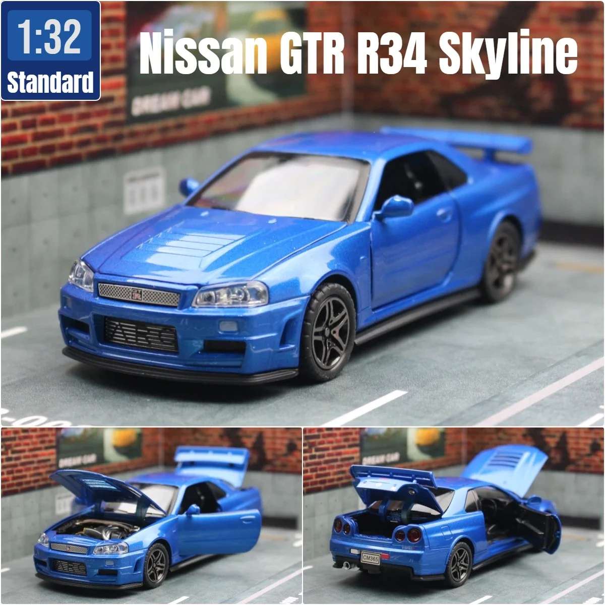 ダイキャスト　大迫力　日産　スカイライン　GT-R R34 1/18 模型 1/32 日産スカイライン GTR R34 JDM おもちゃの車モデルダイキャスト