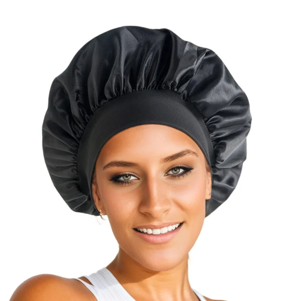 1pcs Soft Silk Satin Lined Bonnet Large Satin Hair Bonnet Household Sleep Shower Cap Hair Wrap Cover for Long Hair Salon Tool