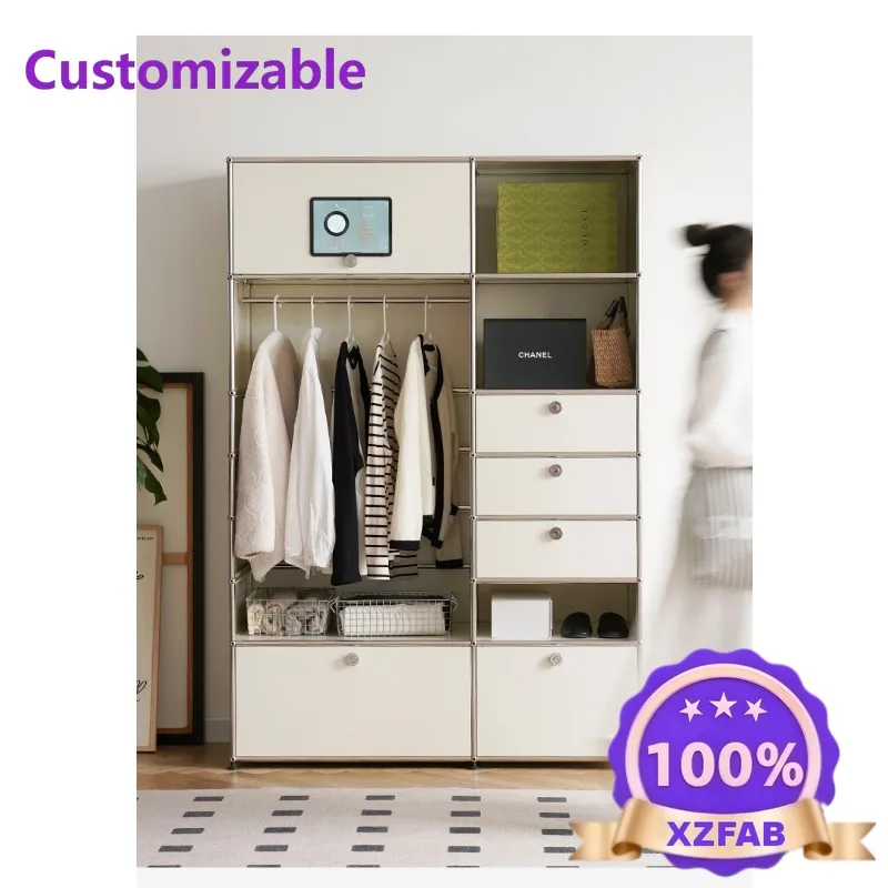 Factory Direct 2026 Modular wardrobe bedroom small apartment stainless steel coat rack simple storage hanging wardrobe