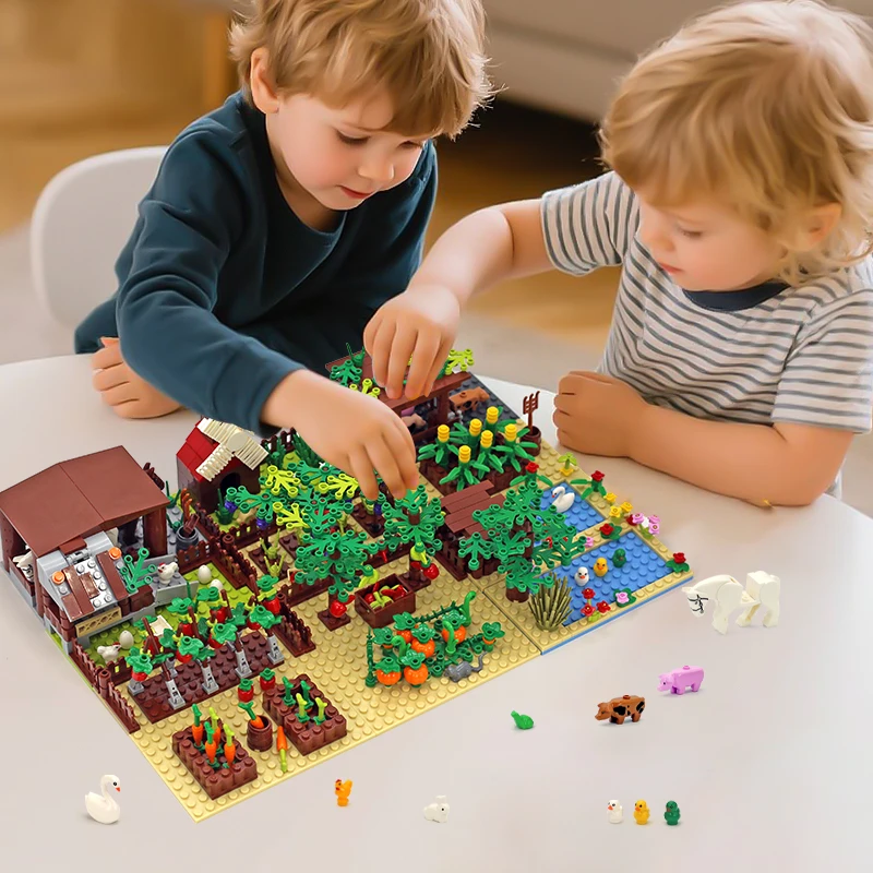 MOC 農場の動物、木、植物、ビルディングブロックのおもちゃ、鶏小屋ブロックのおもちゃ、子供向けギフト、野菜、果物、レンガパーツ付き