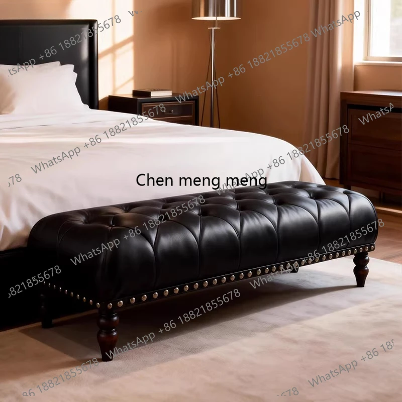 

leather bed end, long sofa stool, first layer cowhide master bedroom cloakroom, high-end sofa pedal