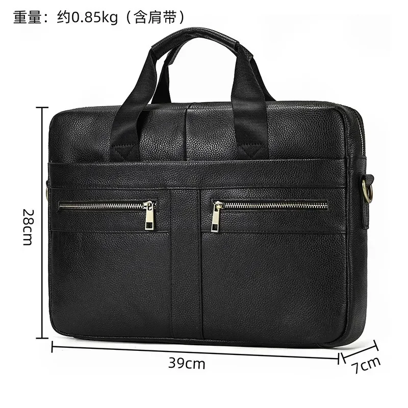 Men's Leather Briefcase, Large Capacity Retro Business Shoulder Messenger Bag, Portable Notebook Computer Bag
