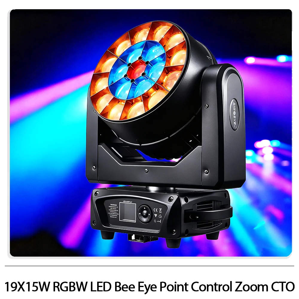 

19X15W LED RGBW Bee Eye Point Control Zoom Moving head light with CTO focus wash effect DMX for DJ Disco Party bar stage light