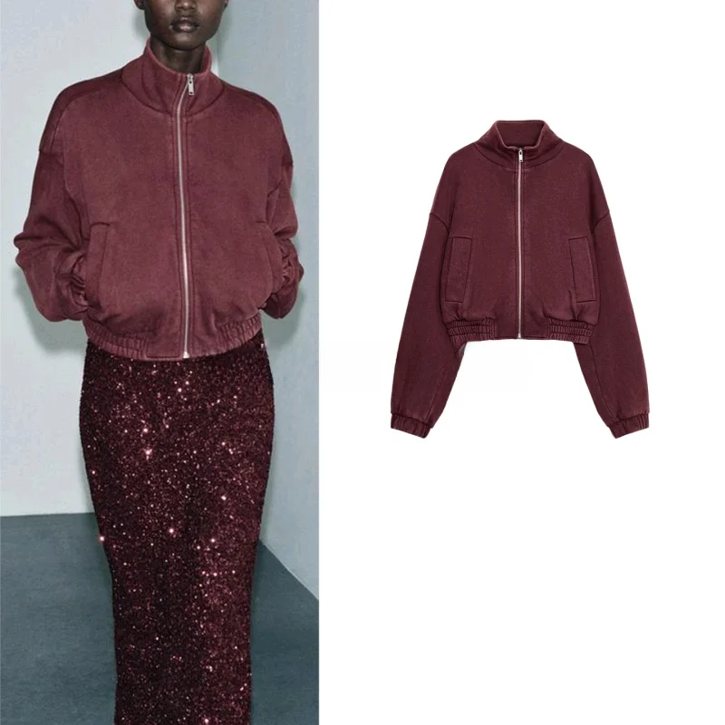 Zimowy, nowy, damski płaszcz z elastycznym dołem, metalowym zamkiem błyskawicznym, długim rękawem, wysokim kołnierzem, z aksamitu, casualowy, dopasowany krój, długość do kostek.