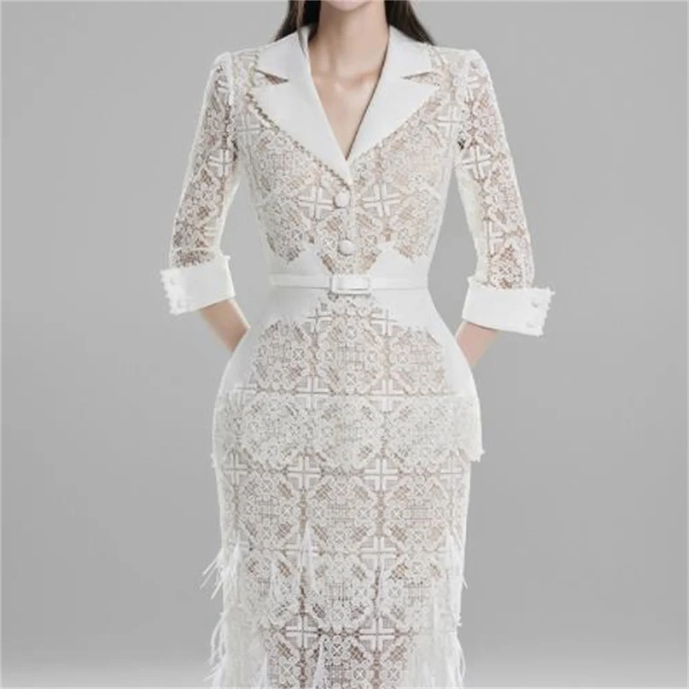 

New Style Lace Fairy Feather white maxi dresses for women summer