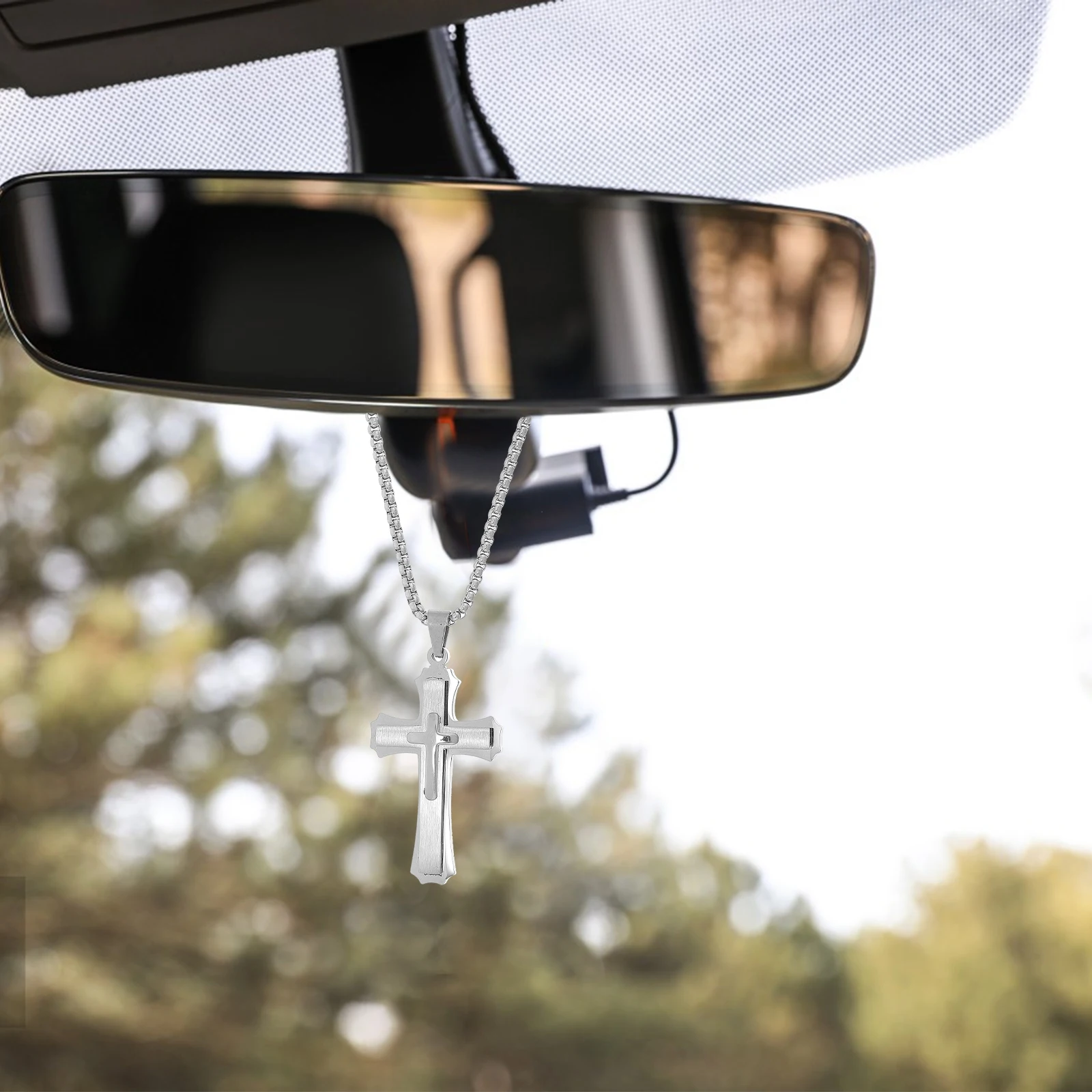 

Metal Cross Pendant Car Rearview Mirror Hanging Ornament Durable Anti Rust Plaster Material Stylish Elegant Car Accessories