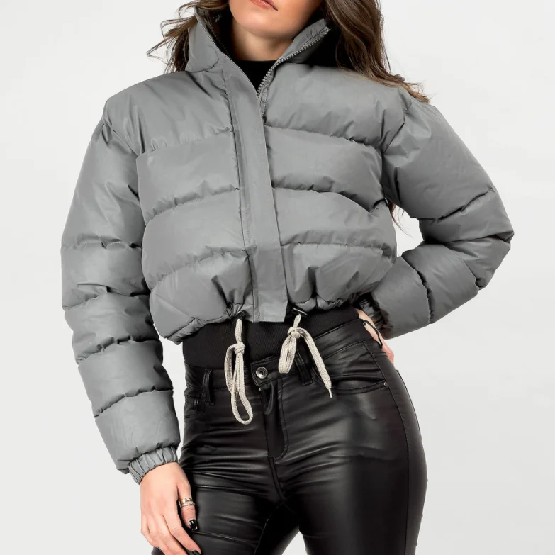 

Winter Collar Simple Casual Cotton-padded Jacket Joker Solid Color Ladies Short Bread Jacket