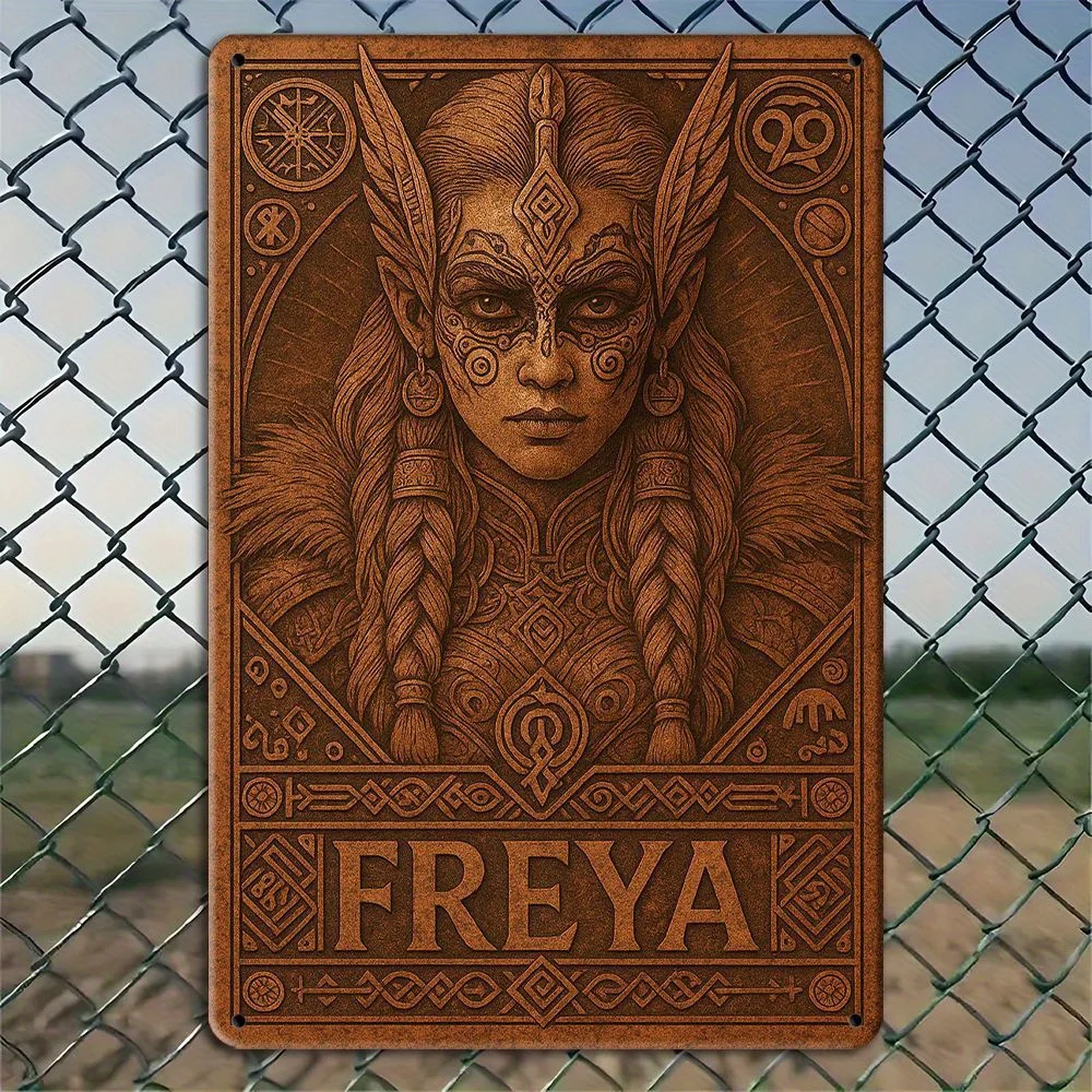 علامة Freya Goddess المعدنية - ديكور الأساطير الشمالية مقاس 20 × 30 سم للمساحات البوهيمية #1