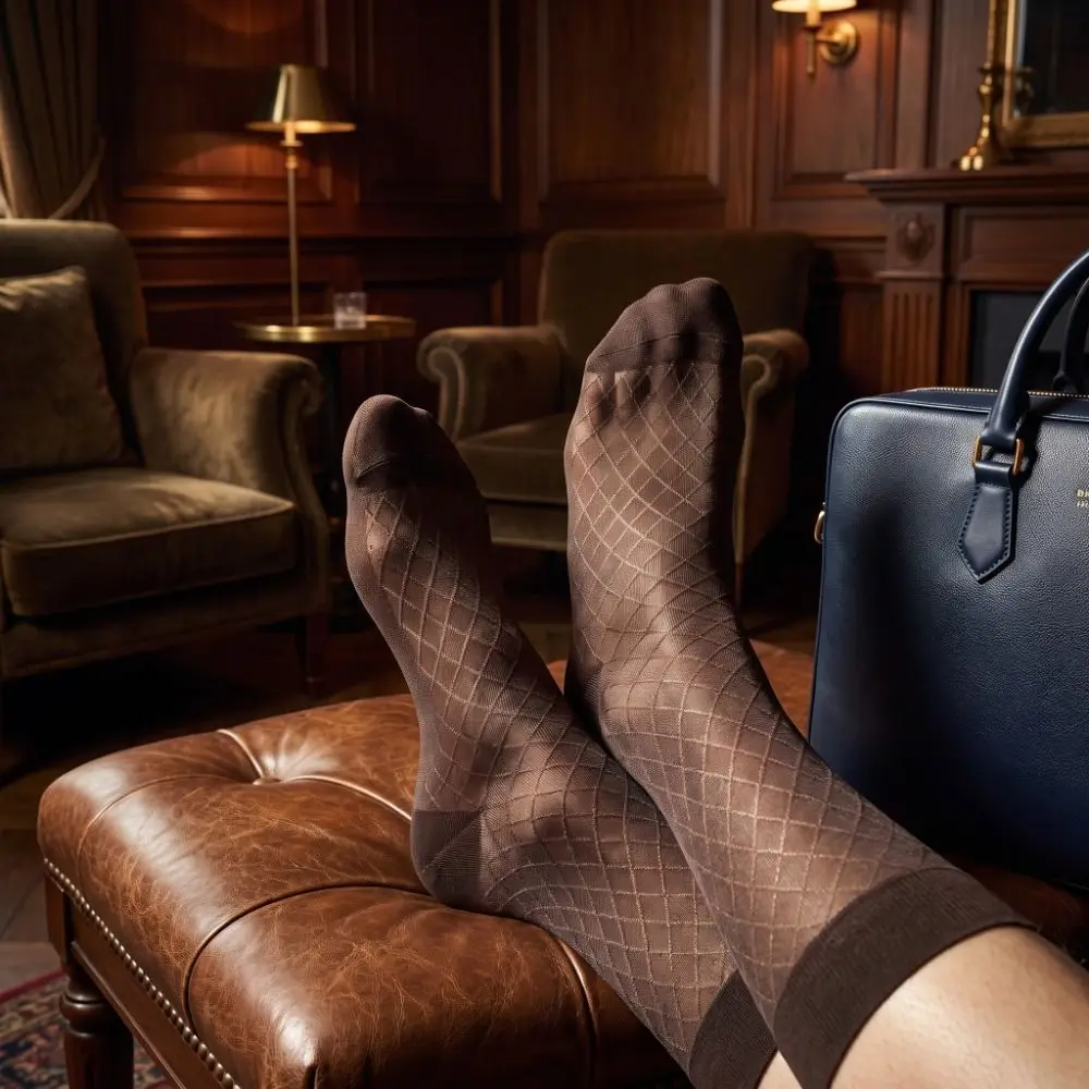 Suit Socks Mid-calf Dress Socks Strip Mesh Thin Thin Socks Grid Business Socks Formal
