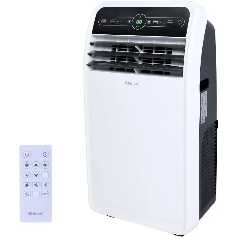 Shinco Aire acondicionado portátil de 12.000 BTU, unidad de CA portátil con modos de ventilador, deshumidificador y ventilador integrados para habitaciones de hasta 400 pies cuadrados