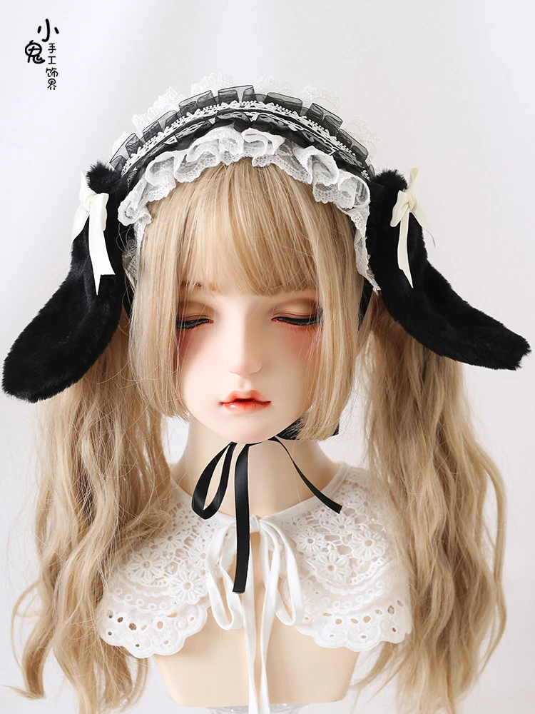 Kawaii puppy Ears Headband Lace Bow Head Wrap Lolita Wedding Party Cosplay Maid Headdress Women Girls Anime Hair Accessories