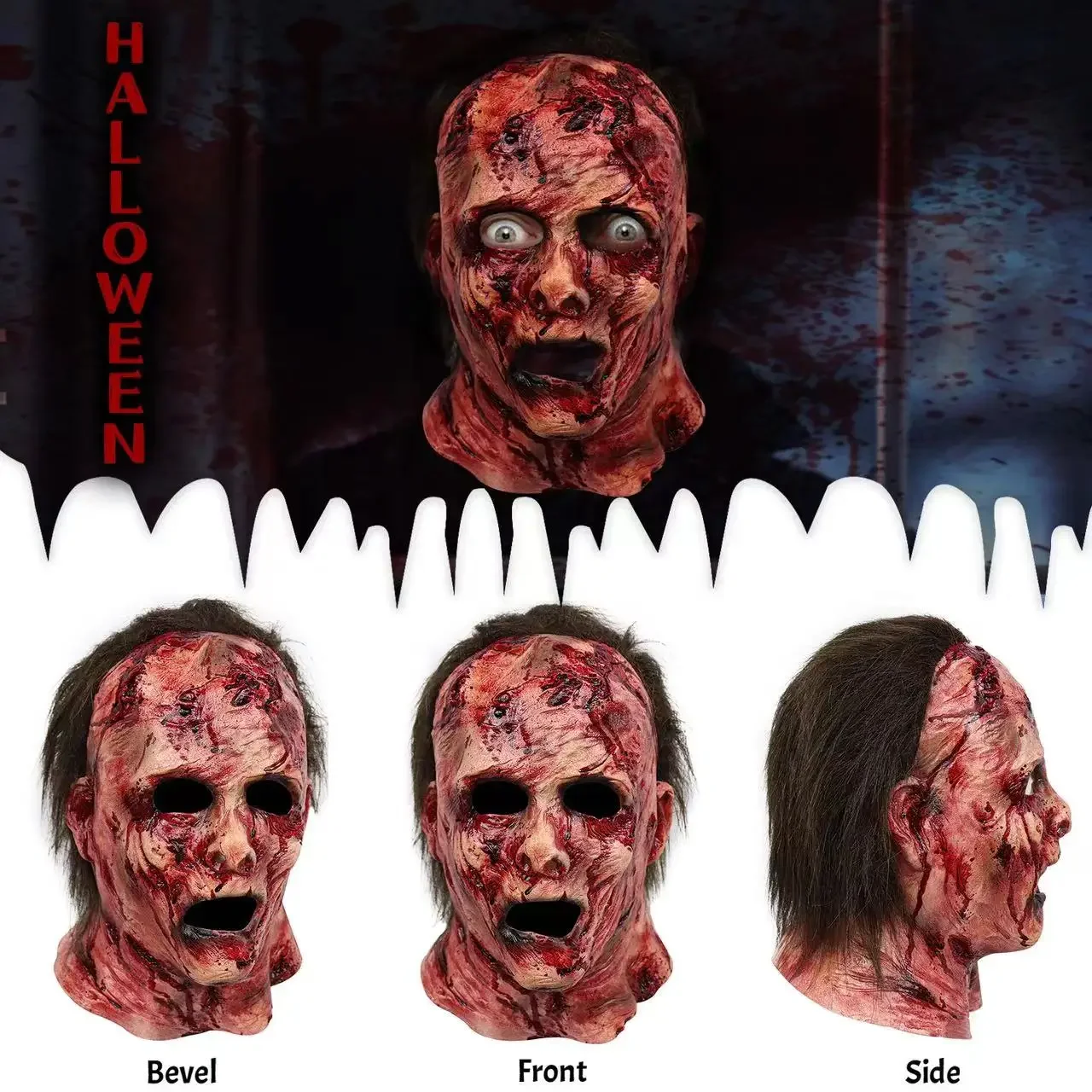 Halloween 3D Horrormaske, gruselige Maske, gruselig, Totenkopf, Latexskelett, Dekoration, Zombie, Mascara