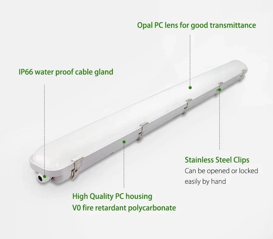 2026 Emergency Option Industrial Linear 20W 40W 60W 80W 100W IP66 Led Vapor Tight Fixture Tri-proof Light