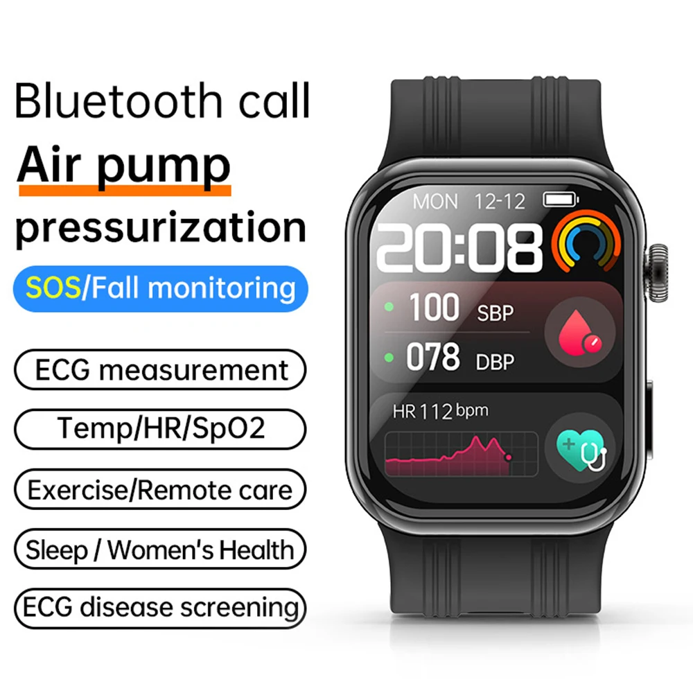 Air Pump Airbag Accurate Blood Pressure ECG+PPG Smart Watch Heart Rate Blood Lipids Uric Acid Health Sport Smartwatch Men Women