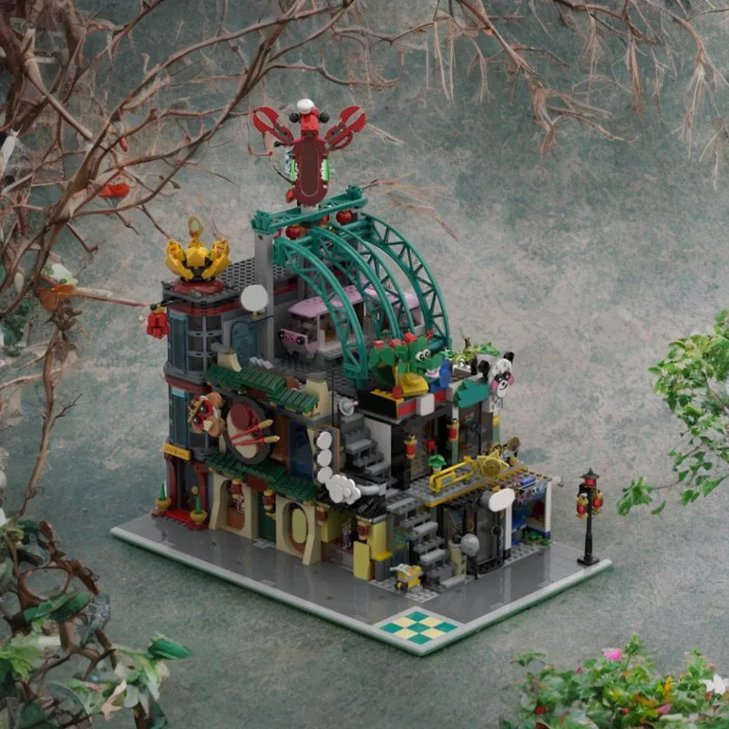 

2725-Piece City of Lanterns Modular Building Set, Includes Hotel, Noodle Shop, Stores & Outdoor Dining Area building blocks