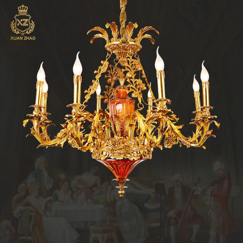 XUANZHAO Classical Elegant Empire Hanging Lights European Old Fashion Hanging Lamp Red Chandelier Brass Antique Lamp